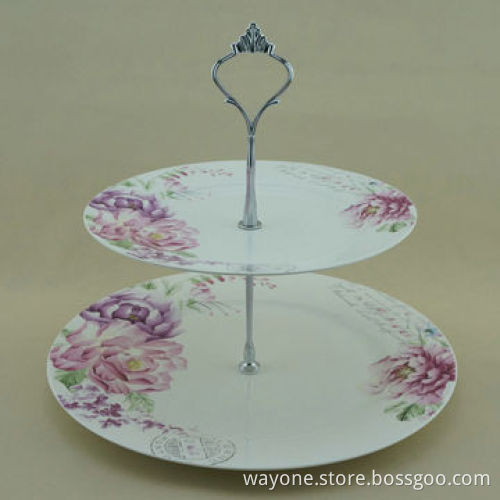 New Bone China 2-tier Cake Stand, Flower Design, Ideal as Gift